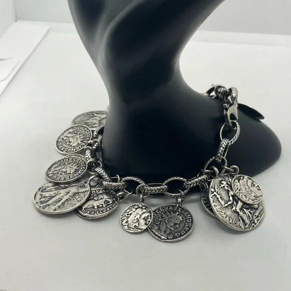 SILPADA Sterling Silver Oxidized Roman Coin Cha Cha Charm Bracelet B1624